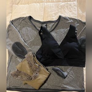 3 Piece Lot Prana Top w Olive Tank n Black Sports Bra Set